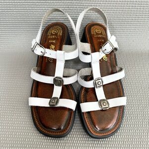 Romano White Leather Sandals Anne Womens 5.5 Block Heel Strappy Slingback Brazil